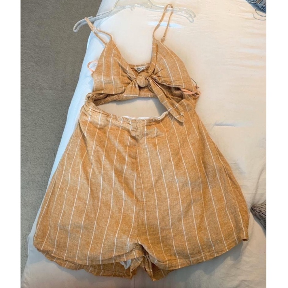 Tie-Front Cutout Romper Striped